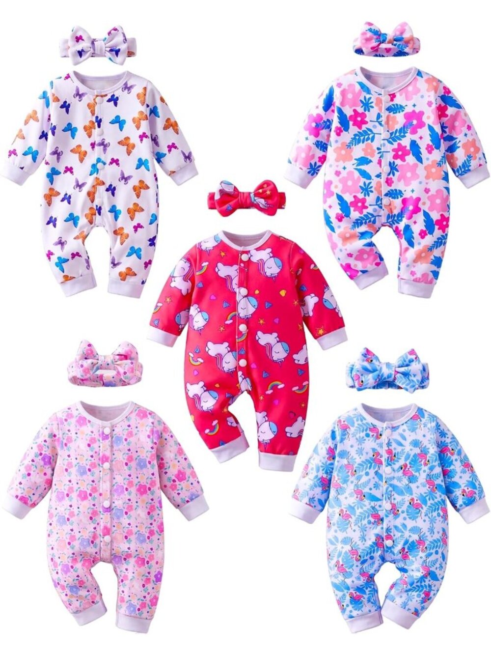 10pc Doll Clothes 5 Rompers 5 Headbands for 17-22in Reborn Baby Doll